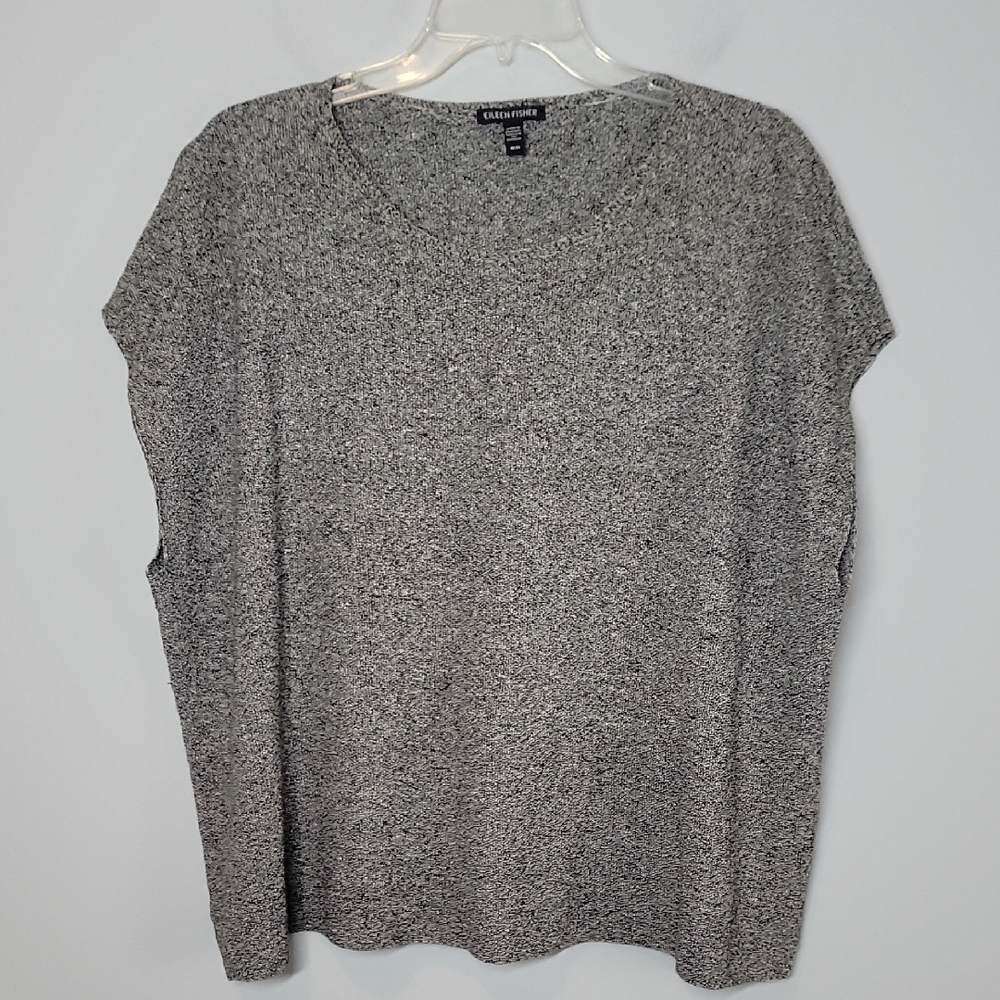 Eileen Fisher Organic linen cotton black white poncho top size Medium